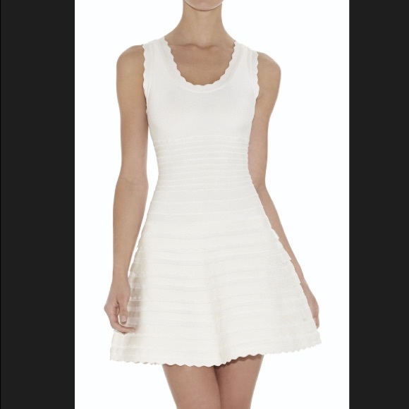 Herve Leger Jules White Scallop Edge Bandage Dress - Picture 3 of 8
